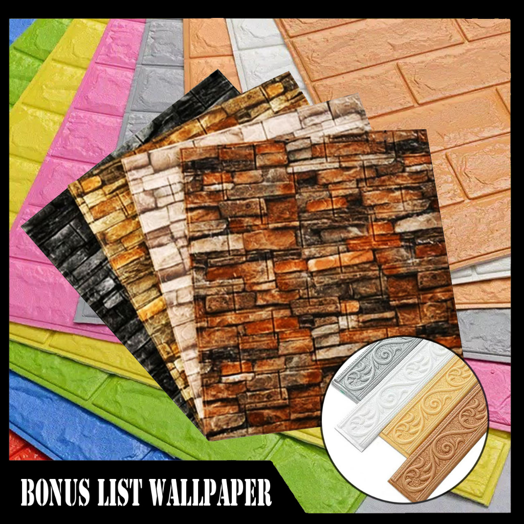 Paket Wallpaper Dinding FOAM Timbul 3D Bata Putih FREE Walpaper List Foam Stiker Dinding 2.3 Meter