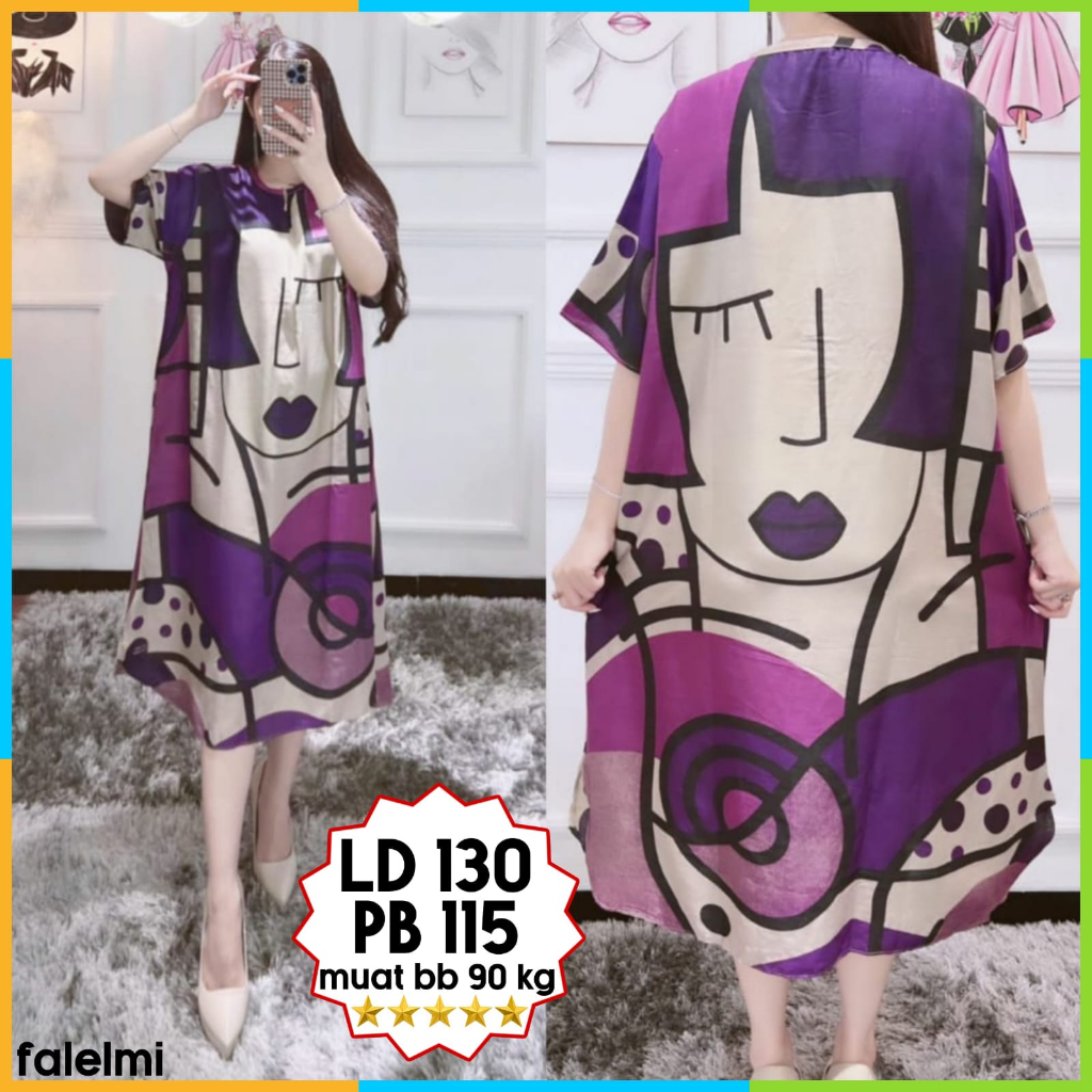 Baju Daster Dress Tidur Wanita Kekinian Bali Jumbo Ld 130 Busui Resleting Depan Rayon Premium Pekalo