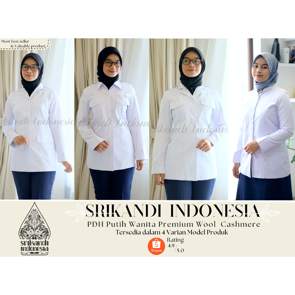 PREMIUM QUALITY Baju Dinas Seragam Putih  PNS / Pemda PDH Putih Wanita Wool Cashmere