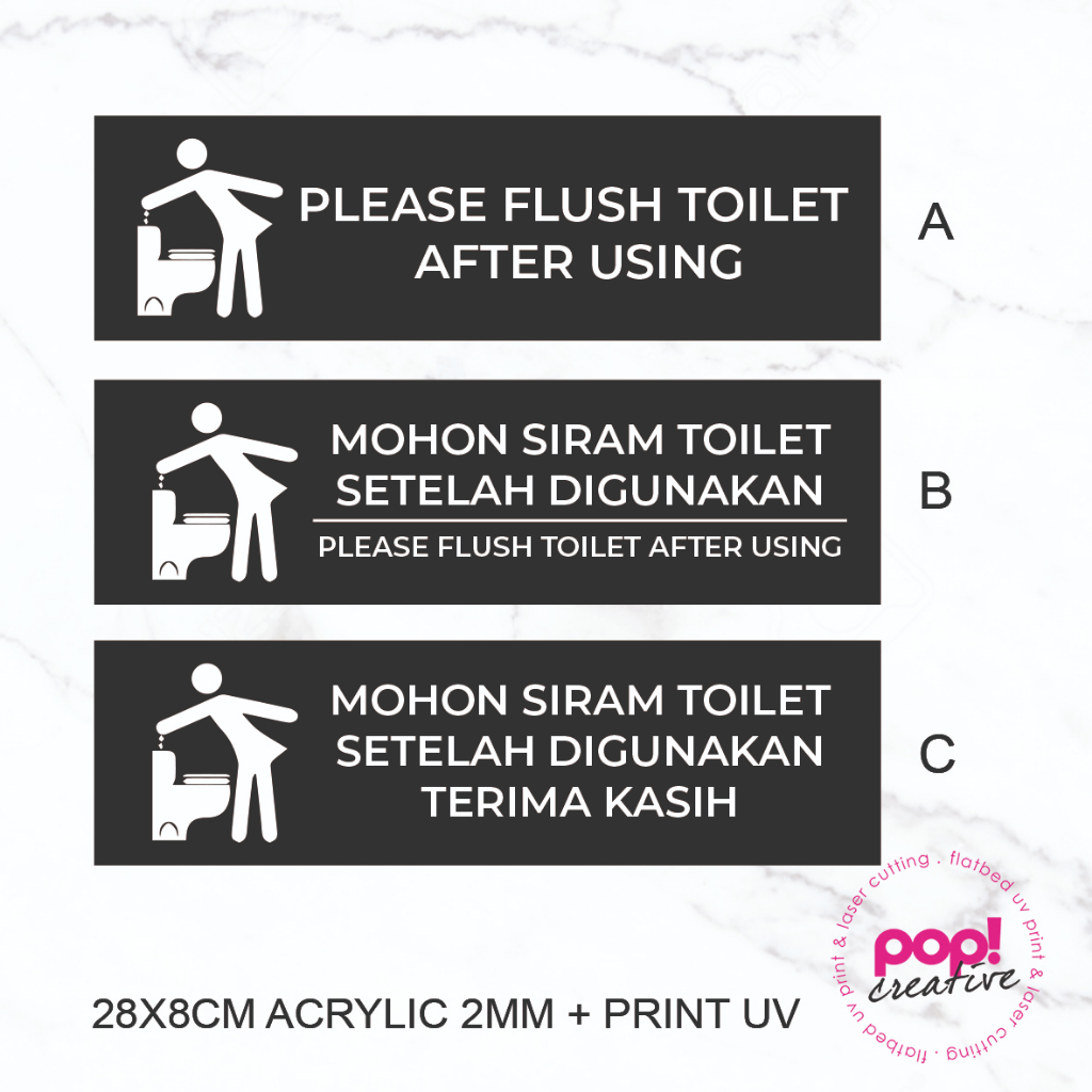 Akrilik tulisan toilet harap siram please flush after using Tulisan kamar mandi
