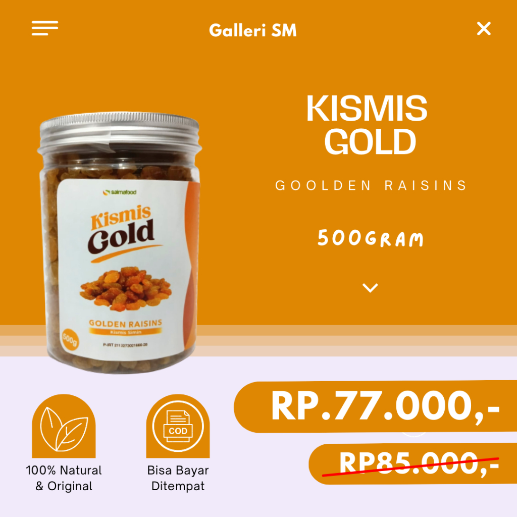 

Kismis Gold 500gr Toples Oleh Oleh Haji Umroh Arab Golden Raisin Original