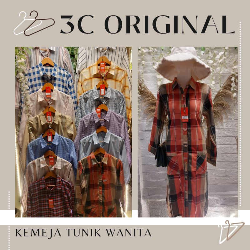 TUNIK (Size M dan L)| TUNIK PANJANG MOTIF KOTAK-KOTAK DAN GARIS | BAJU TUNIK WANITA KANCING LENGAN A