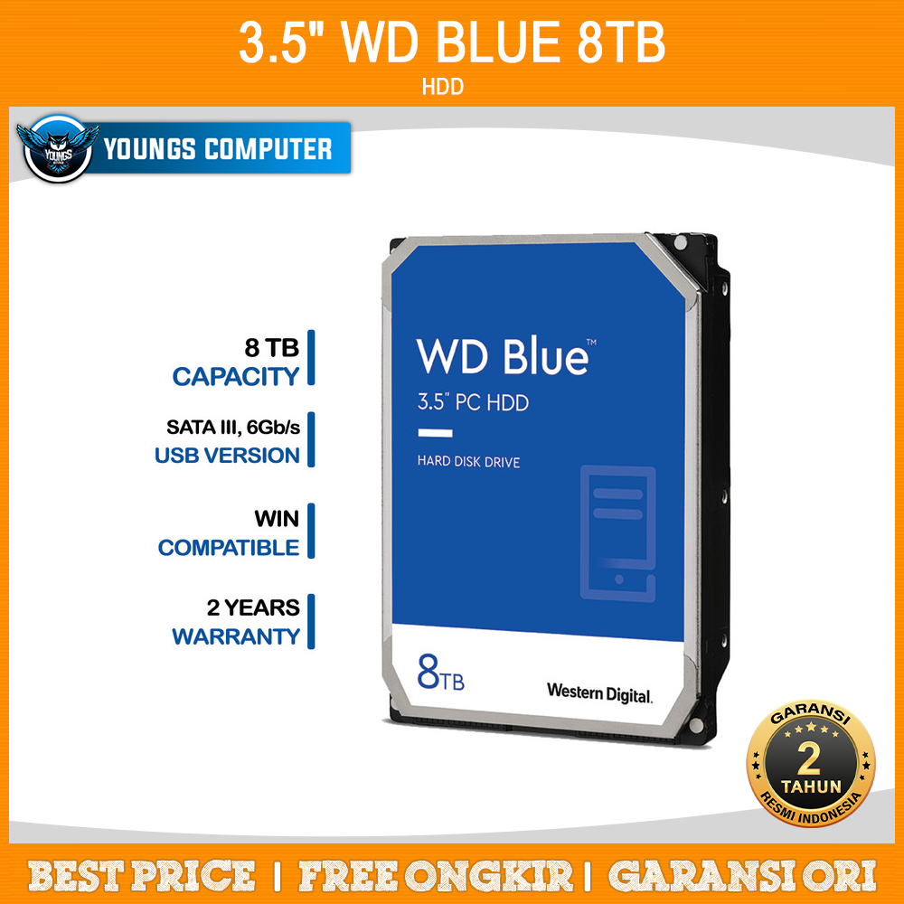HDD 3.5" WD BLUE 8TB HDD Internal PC 3.5" 8TB - Garansi 2 Tahun