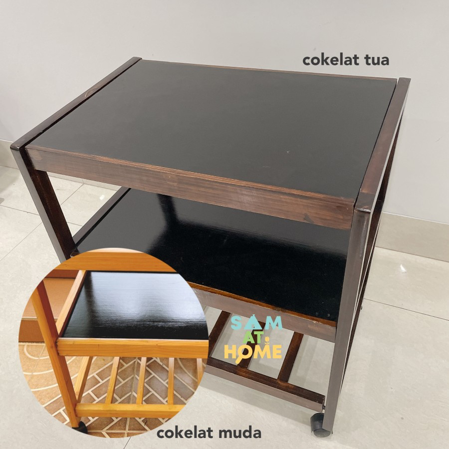 Rak TV / Meja Serbaguna - dengan roda - Rak Meja Kayu Geser 3 Lantai