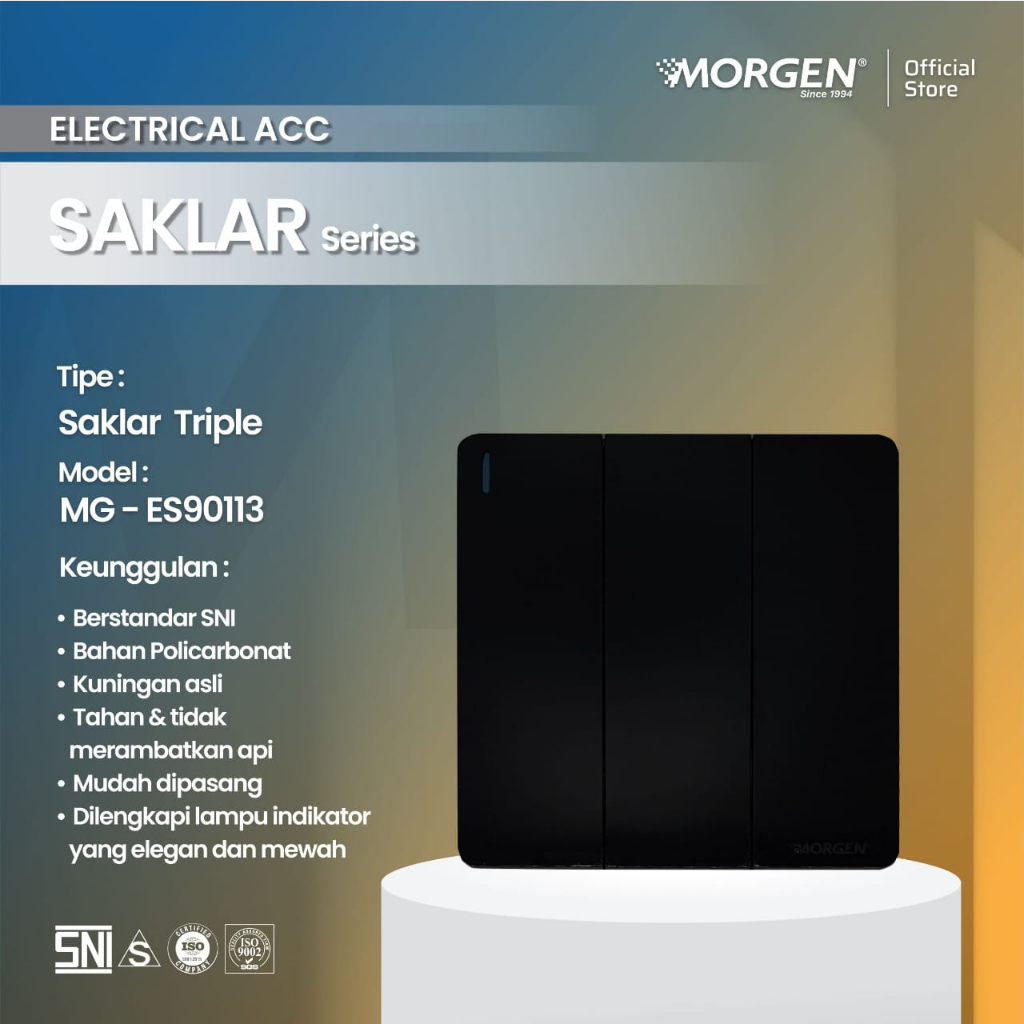 Morgen MG-ES90113H IB SAKLAR TRIPLE HITAM Inbow Inbo / IB 3 Saklar Model N SchD