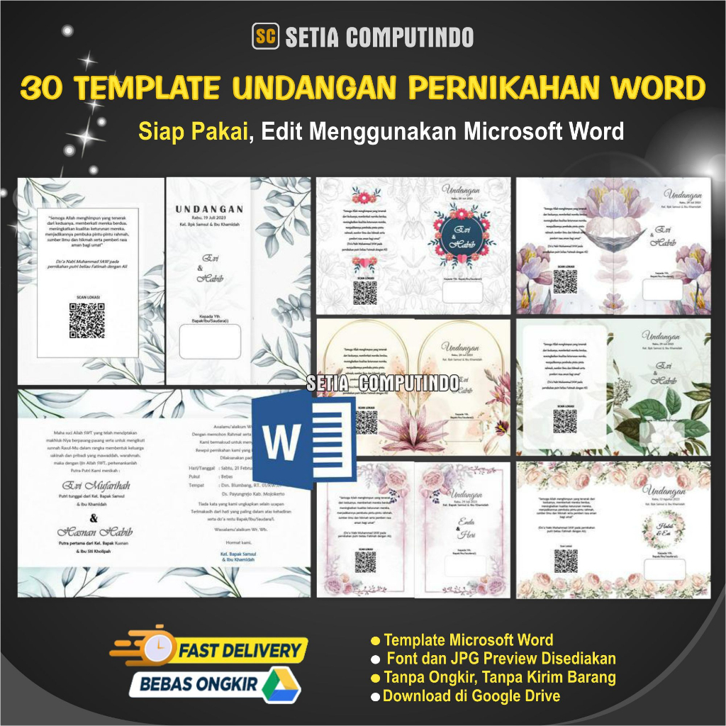 Template Desain Undangan Pernikahan Word Kekinian Aesthetic Rustic format docx