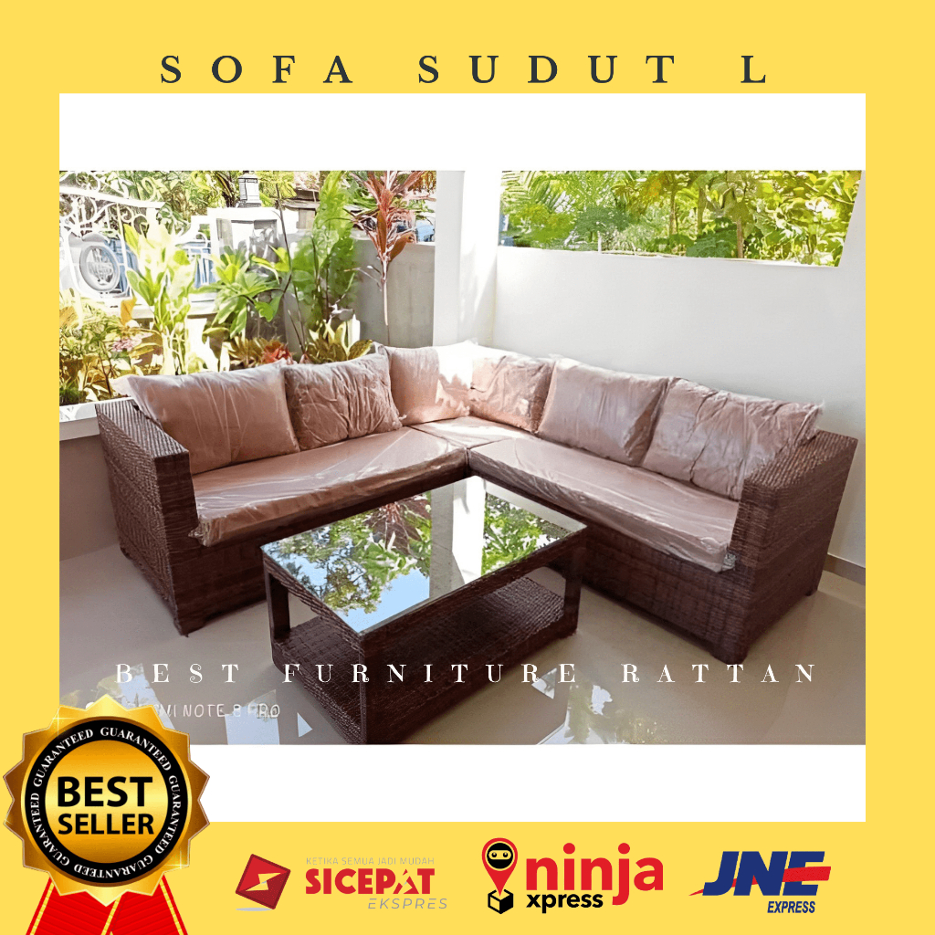 Set Kursi Sofa Bangku Korsi L Sudut Duduk Teras Malas Santai Rotan Sintetis Untuk Teras Ruang Tamu 1