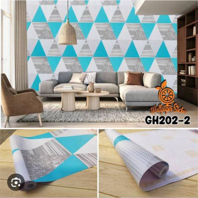 Wallpaper Sticker Dinding 3D Segitiga Biru Putih |Segitiga Abu| Walpaper Stiker