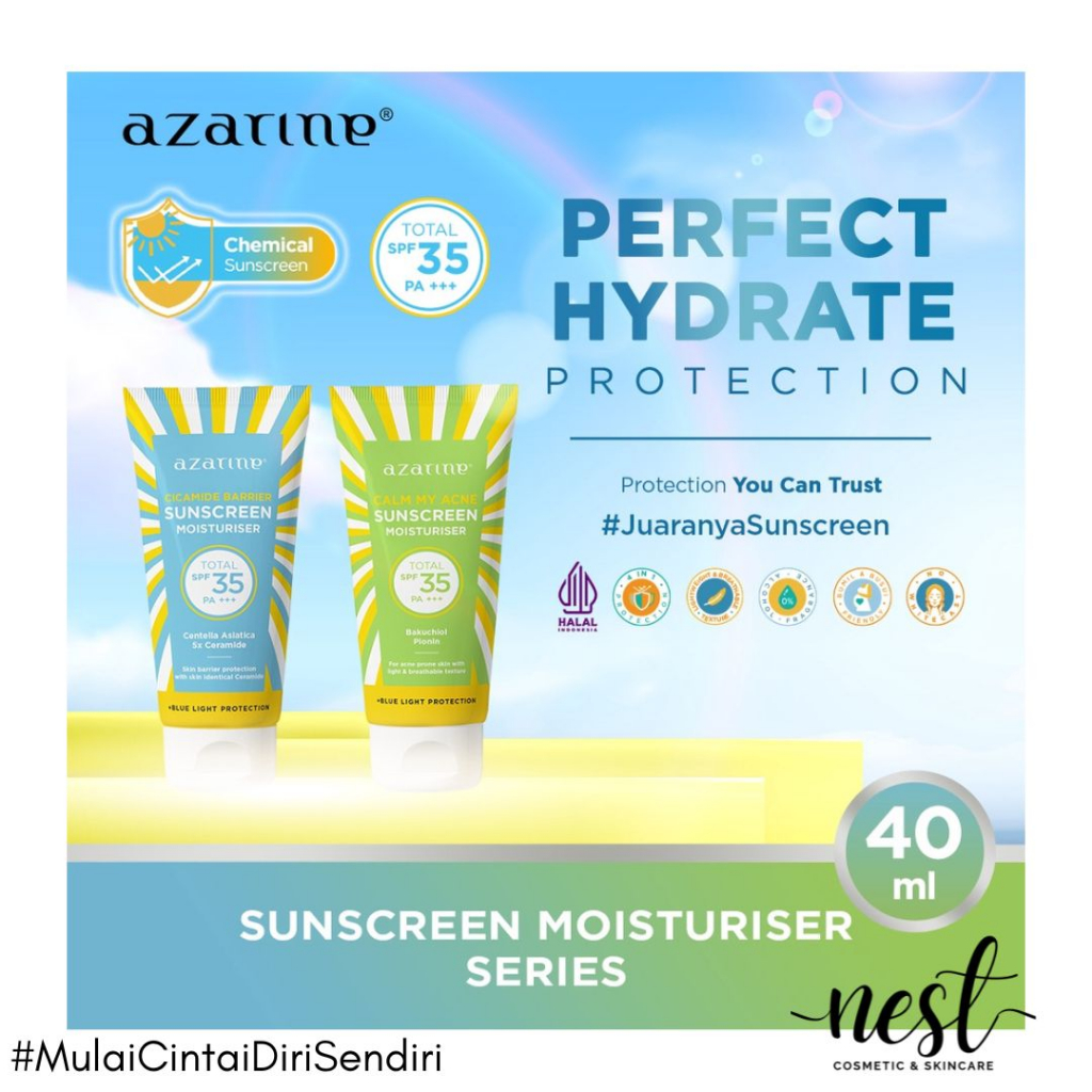 NEST COSMETIC-Azarine Sunscreen Moisturiser SPF35 PA+++ Sunscreen Gel Untuk Kulit Berminyak Berjeraw