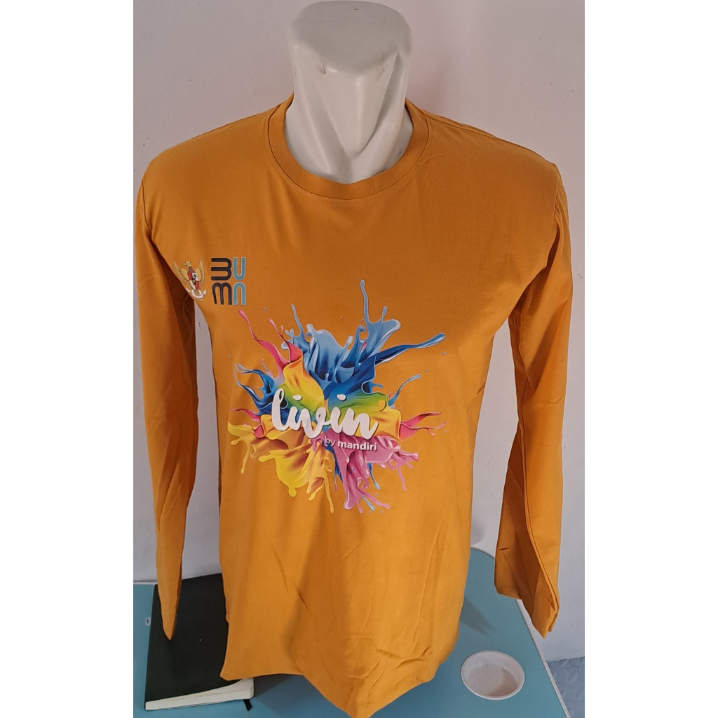 Kaos LIVIN' bank Mandiri Lengan Panjang Motif Gambar Kwalitas Premium (Kuning Mustard) Tersedia ukur