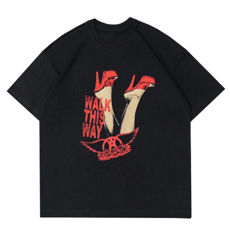 KAOS BAJU AEROSMITH - WALK THIS WAY | T-SHIRT MUSIC AEROSMITH OVERSIZE | BAJU AEROSMITH HITAM VINTAG
