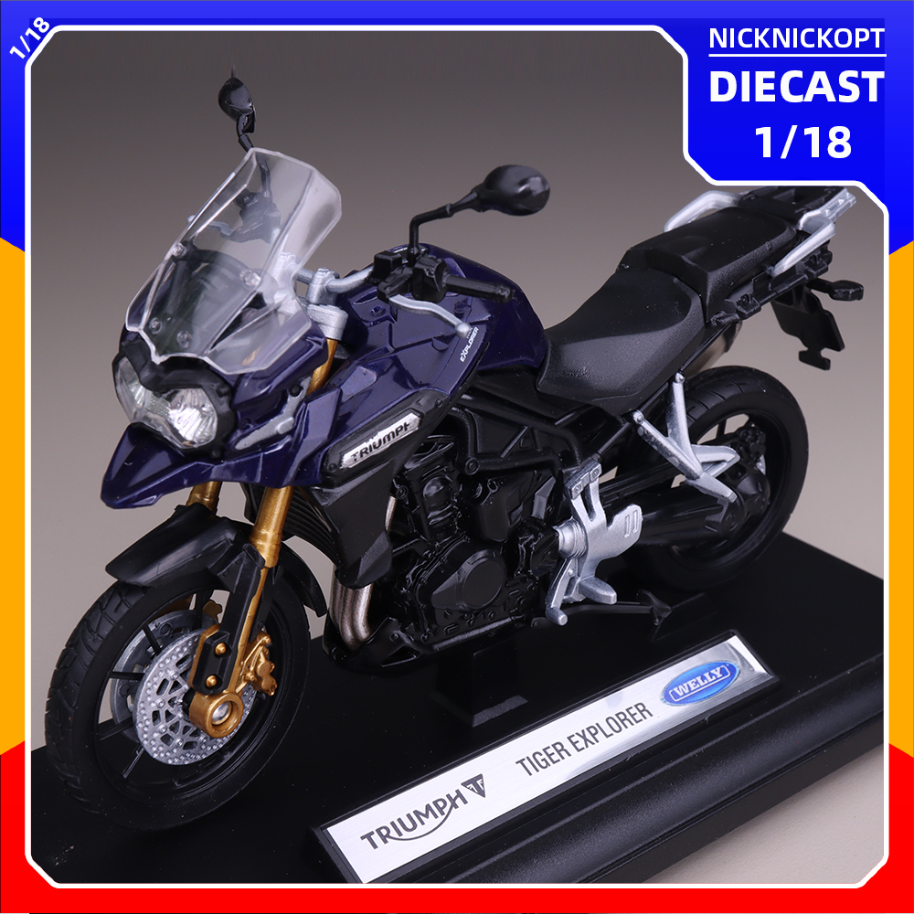 Miniatur Motor Welly Triumph Tiger Explorer Skala 1:18 Diecast Mainan Koleksi