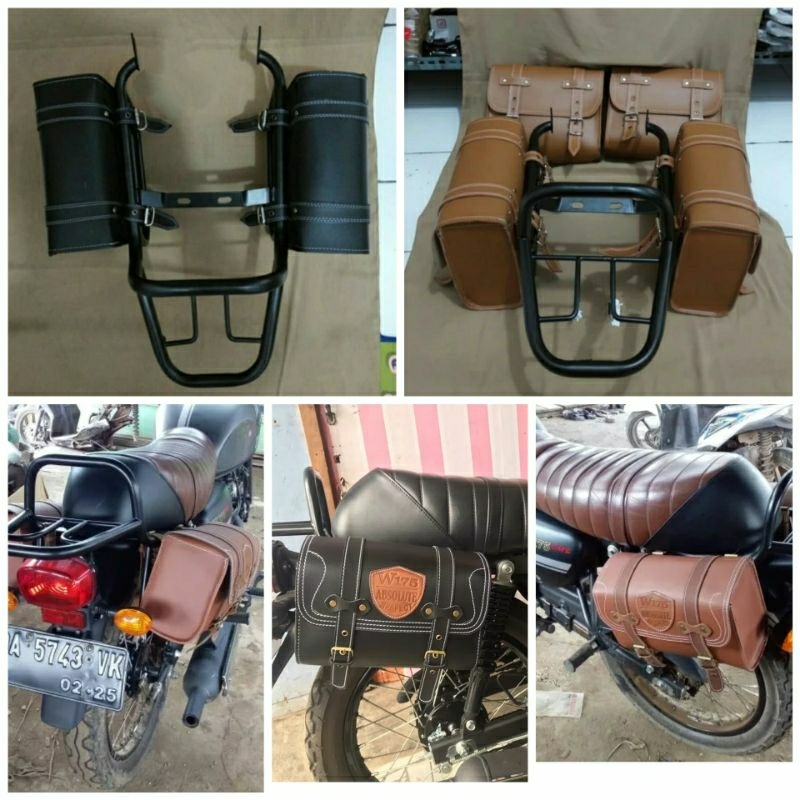 Backrack/Bracket/Behel belakang plus Tas motor kiri dan kanan buat motor Kawasaki W175.Aksesoris Kaw