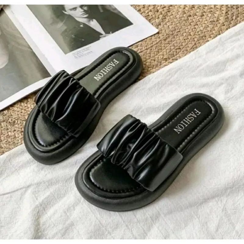 sandal wanita selop kerut karet empuk terlaris 2023