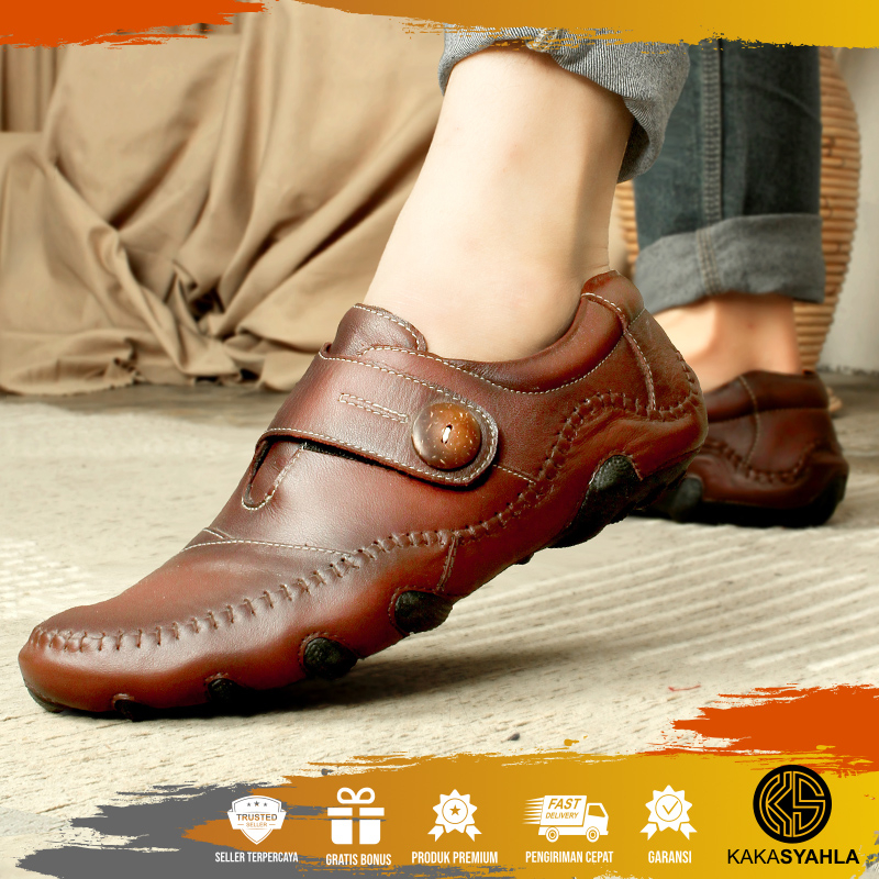 KS X ALBERTO - Sepatu Pantofel Kulit Oxford Pria Kerja Formal - Sepatu Fantofel Kulit Slip On Kantor