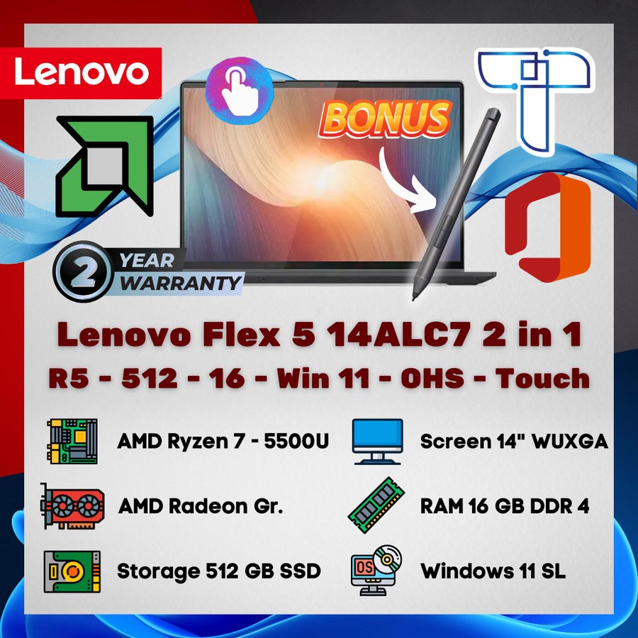 Lenovo Flex 5 14 ALC7 2in1 Laptop - Ryzen 5 - 512GB - 16 - OHS - Touch