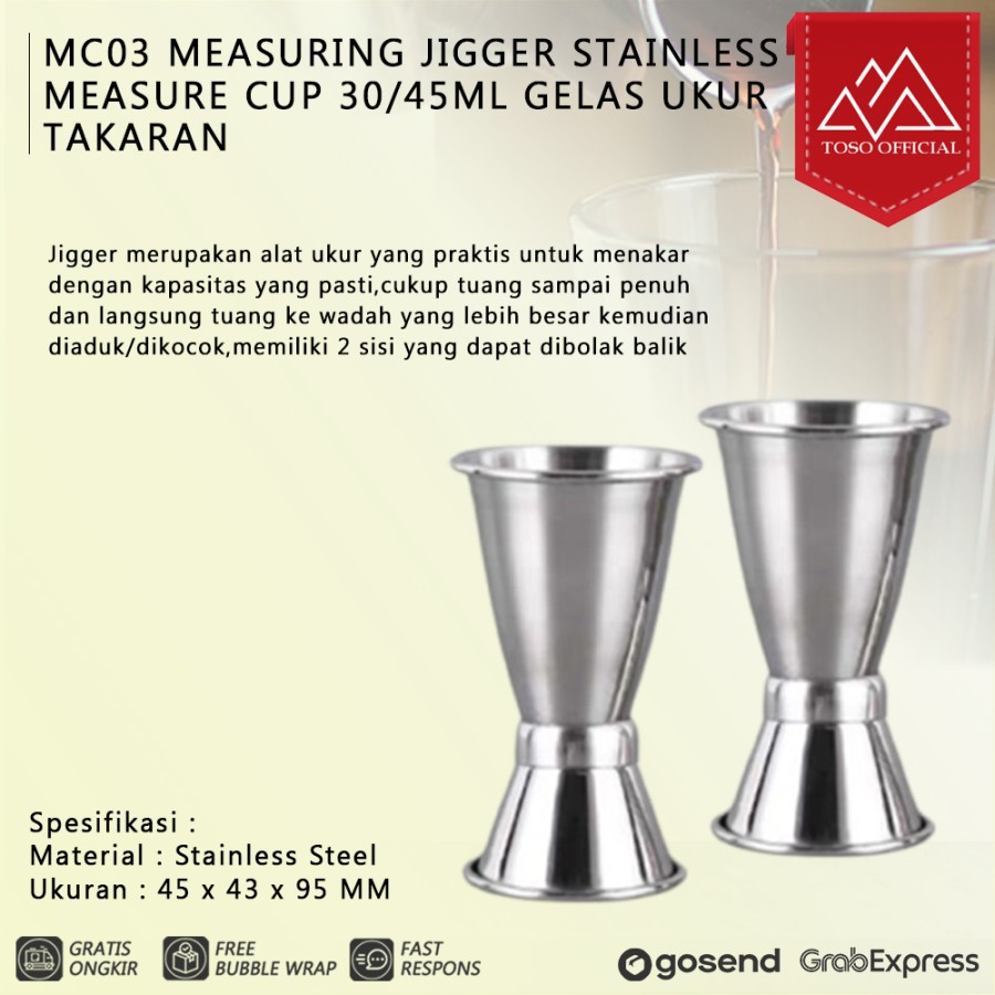 MC03 Measuring Jigger Stainless Measure Cup 30/45ml Gelas Ukur Takaran