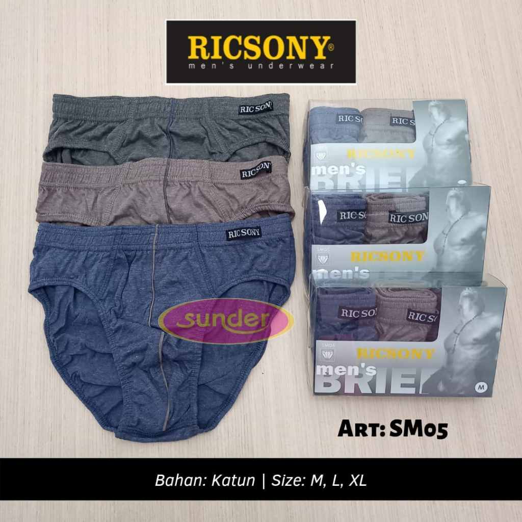 1Box Celana Dalam Pria Dewasa Ricsony SM 05 Dalaman CD Cowok Katun Polister M L XL