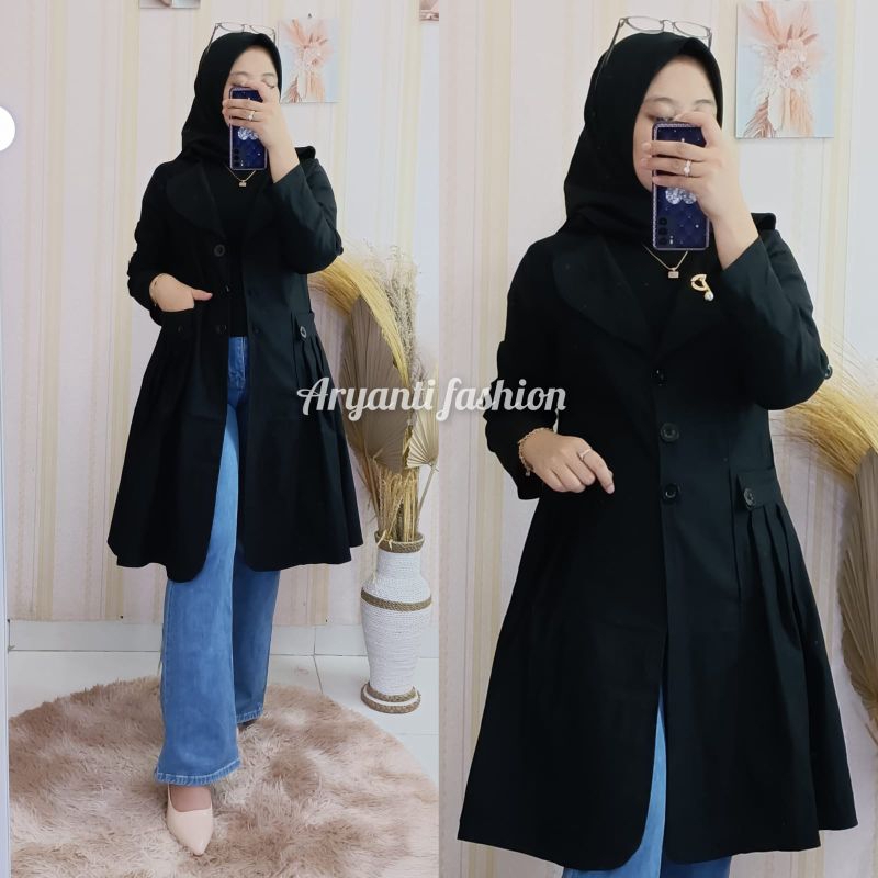 Long blazer coat suede hitam imfort
