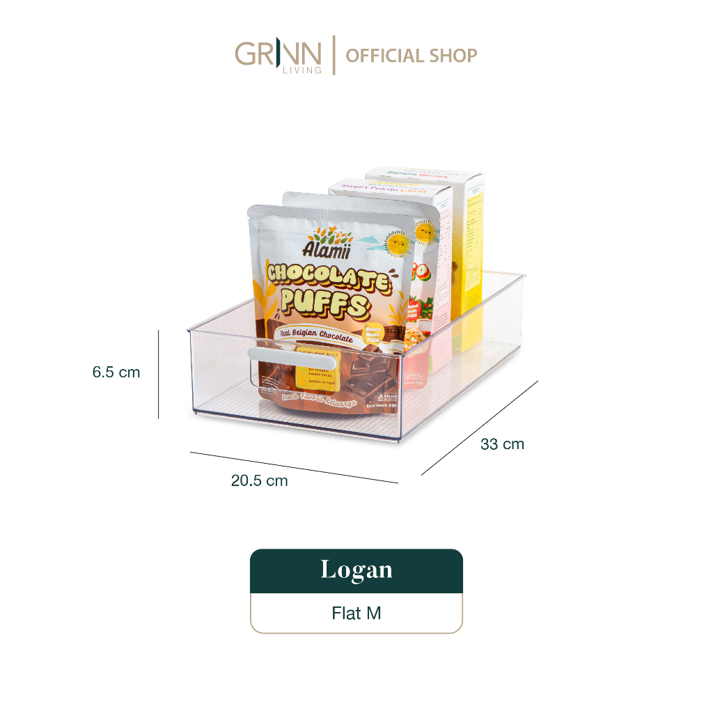 GRINN LIVING Logan Flat Storage Organizer Transparan / Tempat Penyimpanan Perlengkapan Bayi / Snack / Serbaguna / Aesthetic