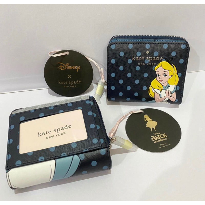 dompet kate spade X disney alice bifold wallet blue multi