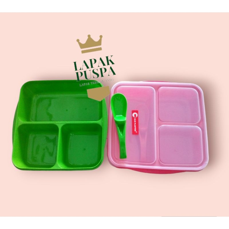 tepak wadah nasi bekal anak sekolah kerja kantoran sekat 3 lurus model nara 2112