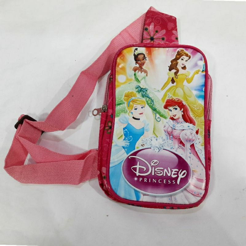Tas selempang anak perempuan cewek jalan jalan bagus murah 2 resleting Disney Princess Putri murah