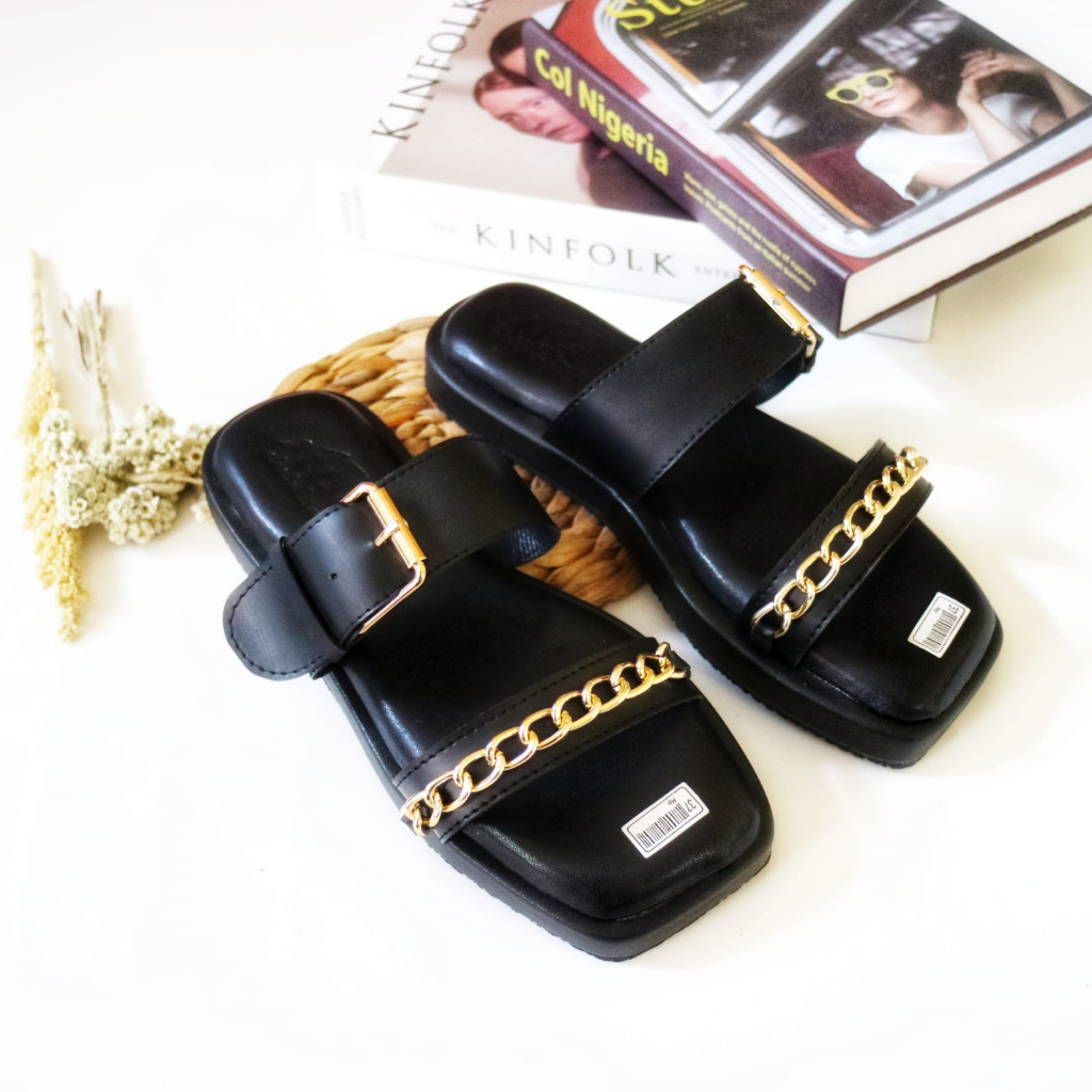 Sandal Teplek Spons Ban 2 Variasi Rantai Sandal Wanita Terbaru Kekinian