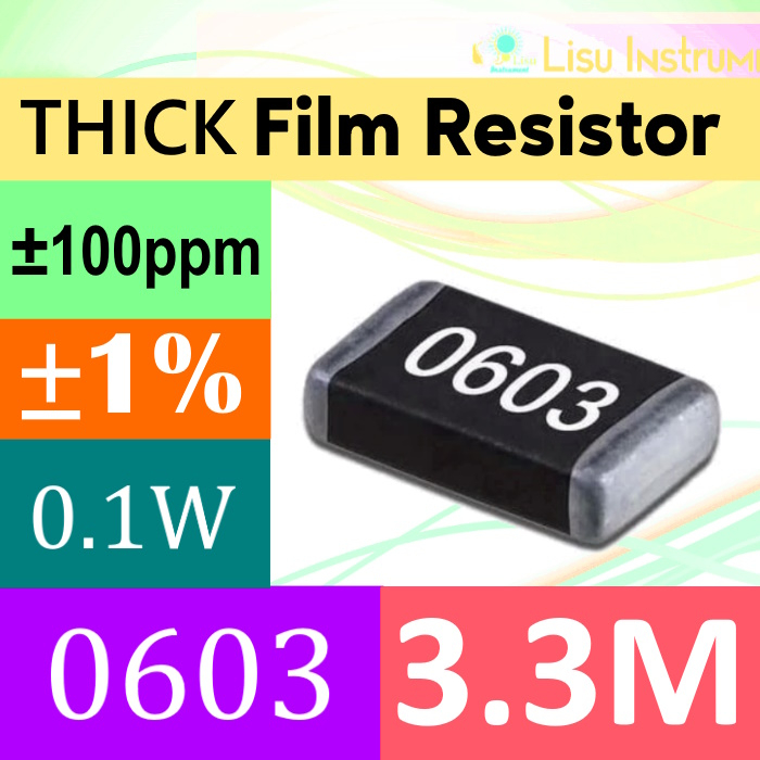 3.3MΩ 0603 1608(mm) ±1% THICK Film Resistor SMD ±100ppm/°C 100mW 3.3M 3M3