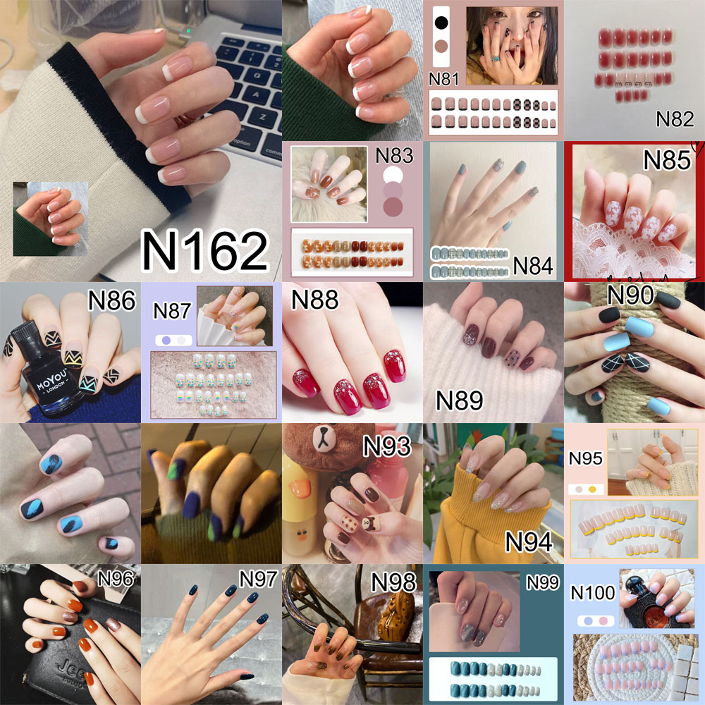 N-Series Kuku Palsu Polos Bening Pendek dan Panjang Fake Nails Aesthetic + Lem