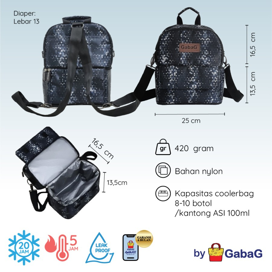 GABAG COOLER BAG BACKPACK SLING DOUBLE COMPARTMENT - ONYX