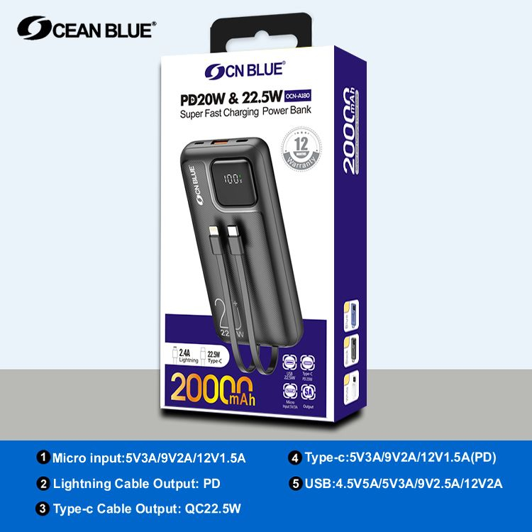 Ocean Blue OCN A180 Power Bank 20000 Mah PD QC 20W 22.5W Powerbank Fast Charging Grosir Murah Aksesoris Hp Handphone PUSATACC PUSAT ACC