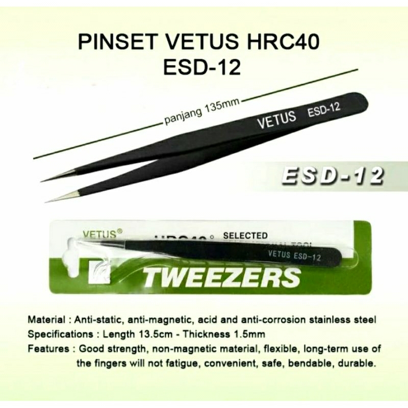 Pinset/Tweezer Vetus HRC40 ESD-12