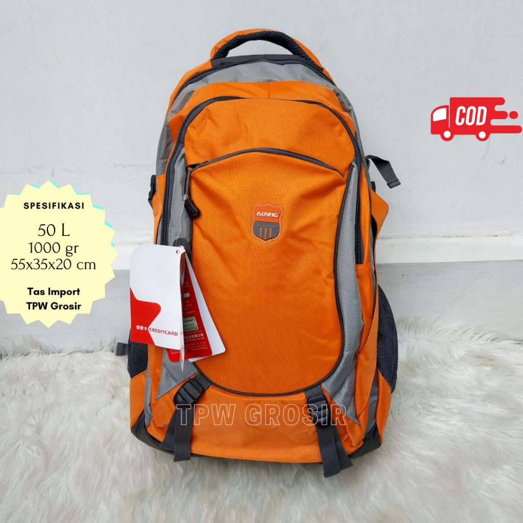 Tas Ransel Gunung Hiking Backpack Pria Perempuan Laki Laki Wanita Traveling Bag 50 Liter Anti Air Mu