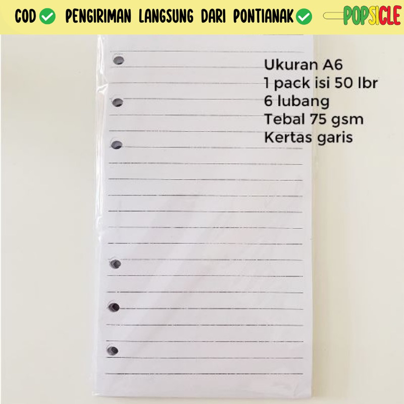 

Kertas A6 Flashee Garis Loose Leaf Garis A6 6 Ring Isi 50 Lembar