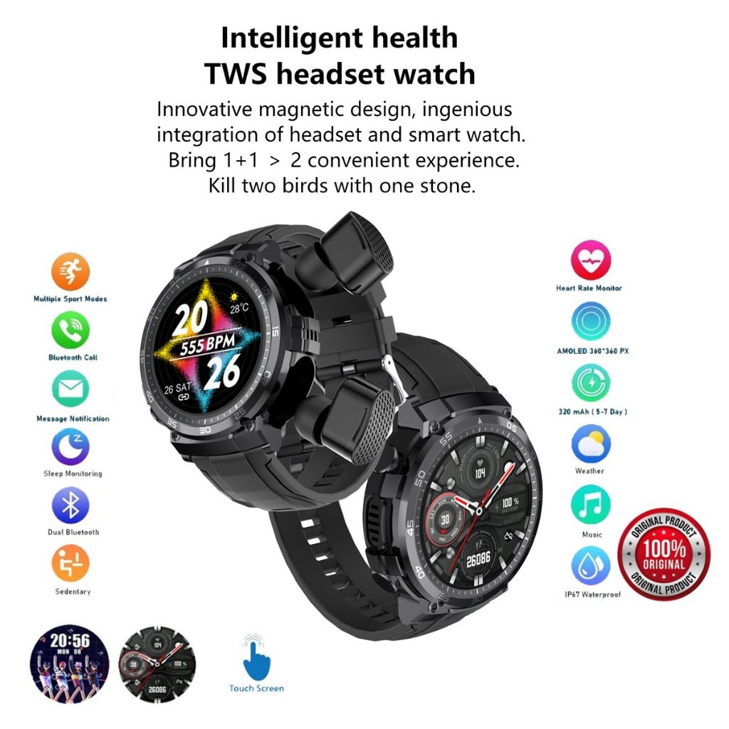 Jam Tangan Pintar Panggilan Bluetooth,MP3 Player, Health Monitor-Promo