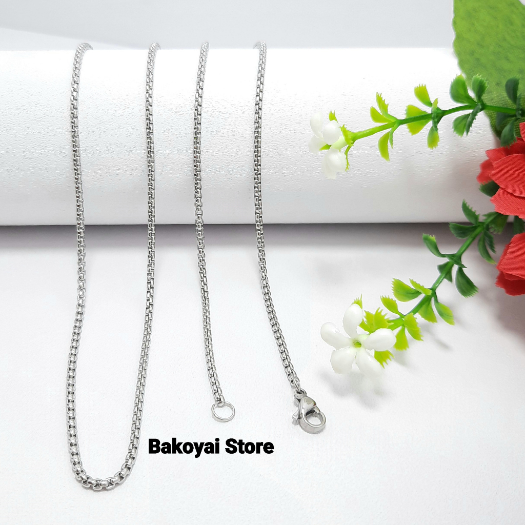 Kalung Titanium Silver Model ROLO Kalung Titanium Pria Wanita Anti Karat Kalung Titanium Silver