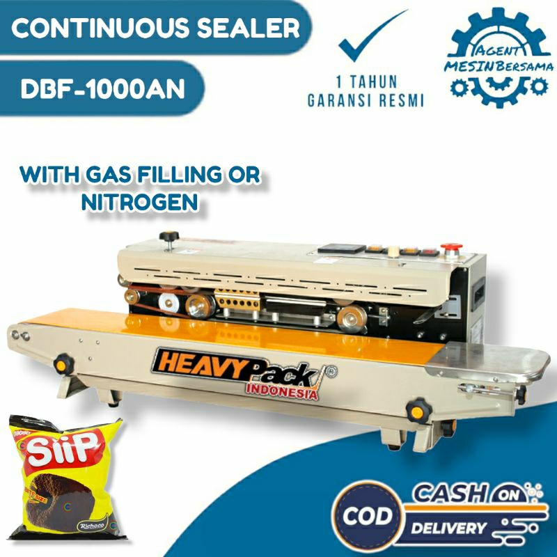 Mesin Continuous Band Sealer Filling Nitrogen DBF-1000AN Segel Plastik Isi Angin Nitrogen HeavypackM