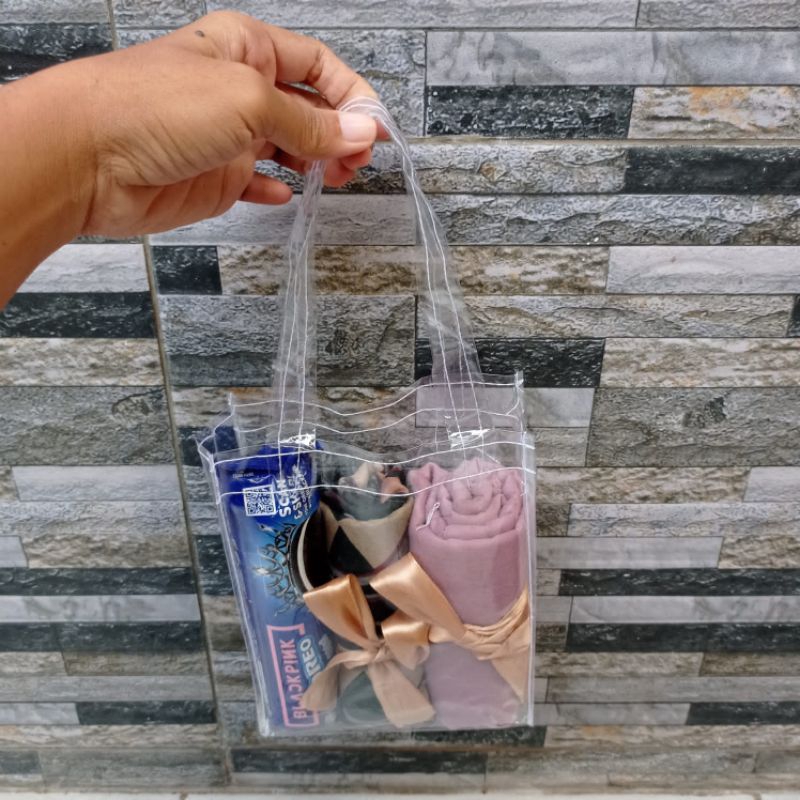 

Tas souvenir ulang tahun mika bening mini / tas mika transparan hampers mini lebar 5 cm