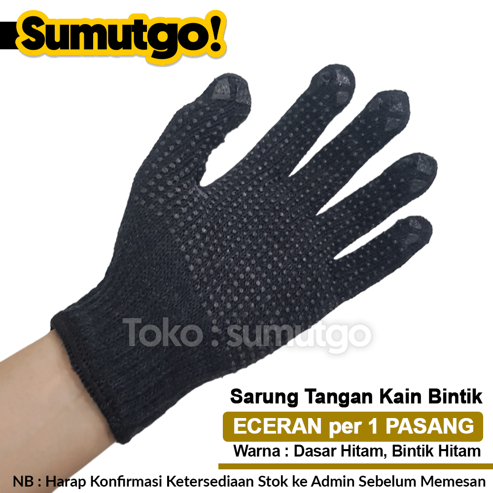[ TERLARIS ] Sarung Tangan Bintik Kain Warna Full Hitam Bintik Hitam Murah / Sarung Tangan Kerja Kao