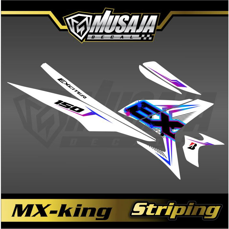 Striping MX KING motif trend exciter putih biru EX full body bebas custom desain - stiker motor mx k