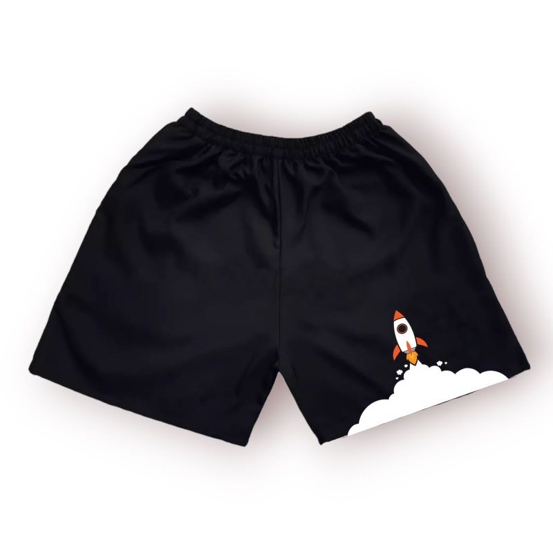 JEFFORD Boxer Pria Sablon DTF 02 | Boxer Pria Wanita | Boxer Pantai | Celana Boxer | Celana Dalam-HITAM ROKET AWAN