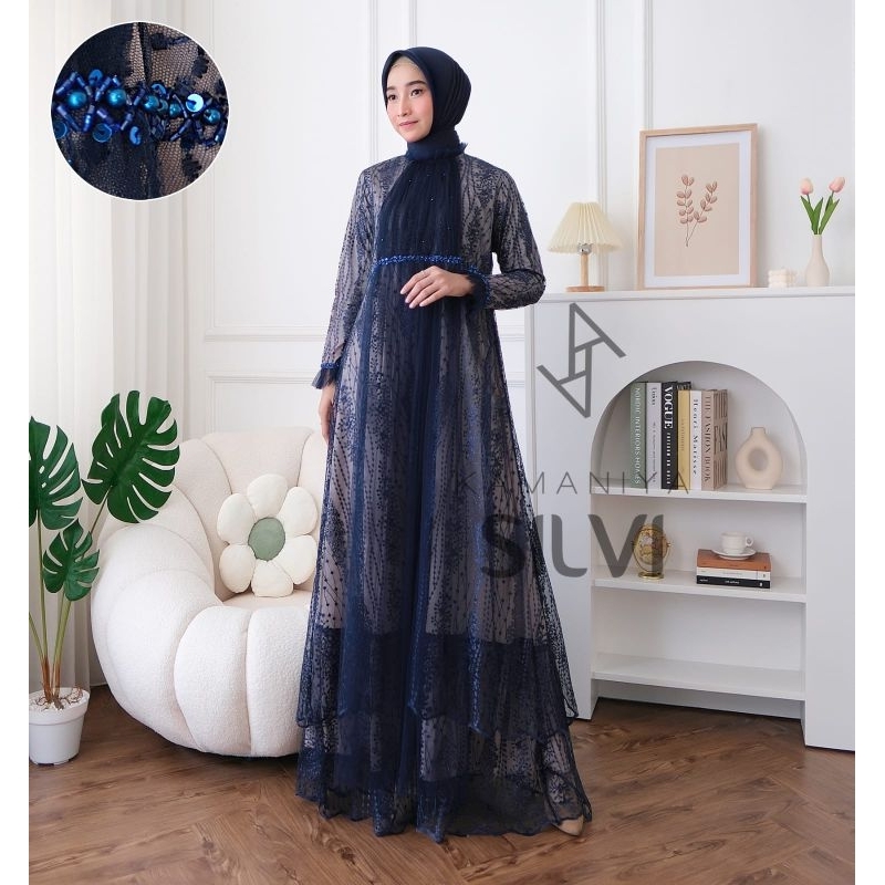 FASHION GAMIS/BURKAT KEBAYA MAXI SILVI DENGAN KOMBINASI TILE SUTRA BAGUS DIPAKE ACARA PESTA ACARA WI