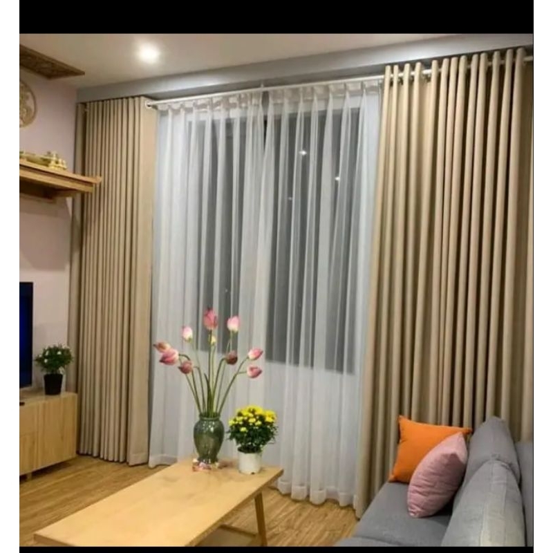 Gorden Jendela Panjang Mewah Tebal 3 Meter Gorden Blackout Lebar 2 Meter 12 Gelombang Sekat Ruangan 