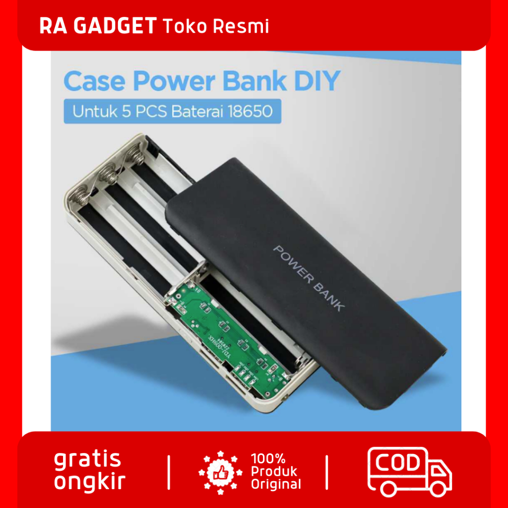 Case Power Bank DIY untuk 5 PCS 18650 / Case Casing Powerbank Powerbeng Powebenk Pengisi Daya Hp And
