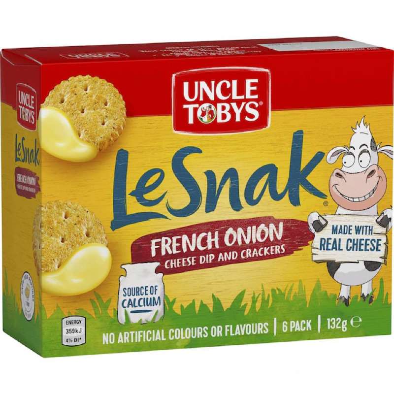 

Uncle Tobys Le Snak French Onion 6 Pack Cheese Dip & Crackers - Australia