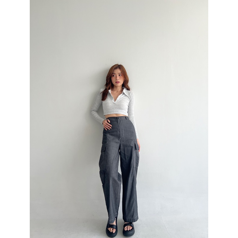 Ah Reum [아름] Denim Cargo Pants Celana Panjang Konser Wanita Perempuan Cewek