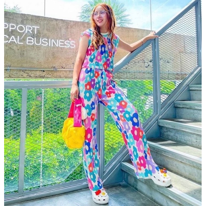 Celana Wanita Fashion import Korea Plisket Houndstooth import Allsize