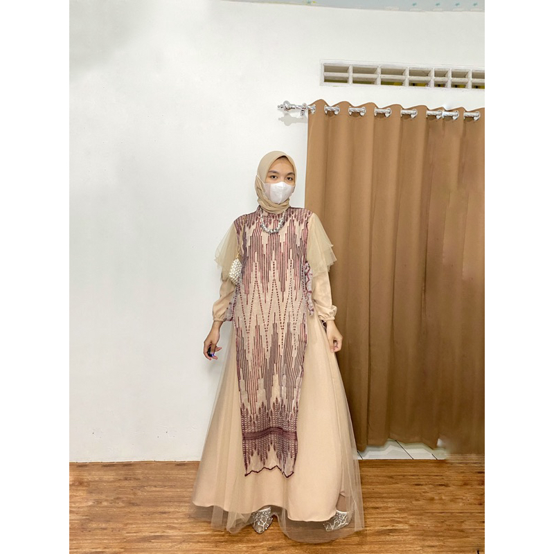 Fira brocade dress - gamis brukat warna maroon, dress brukat etnik , dress bridesmaid