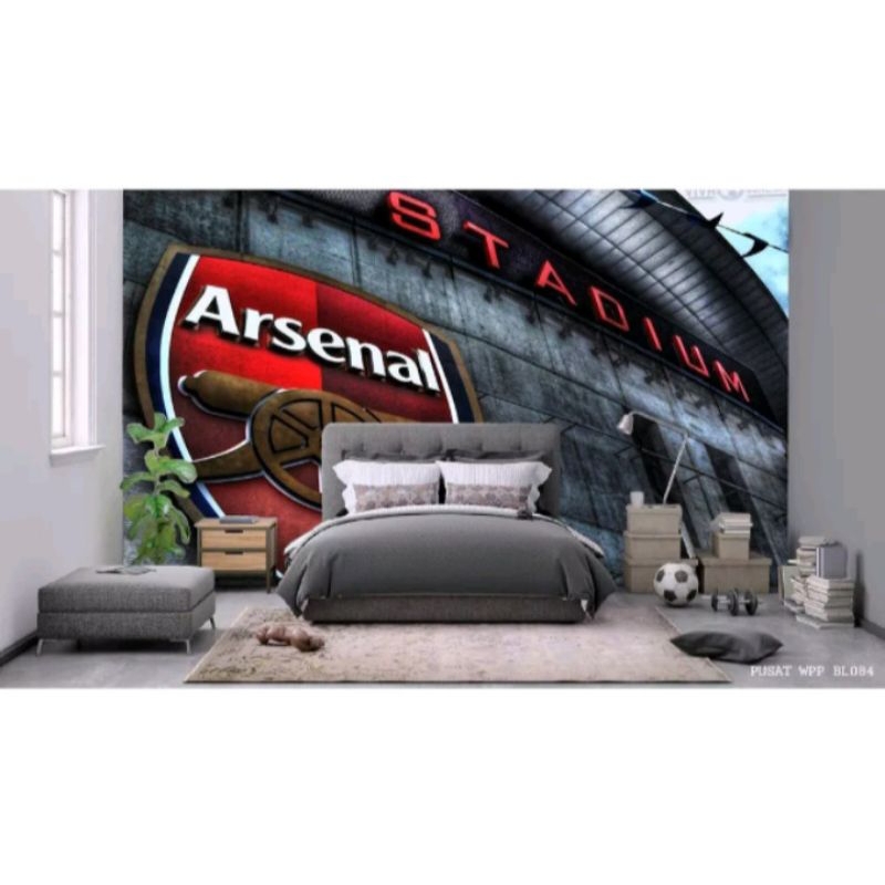 Stiker Dekorasi Dinding Custom Ruang Kamar Anak Cowok Motif Bola Club Arsenal Keren